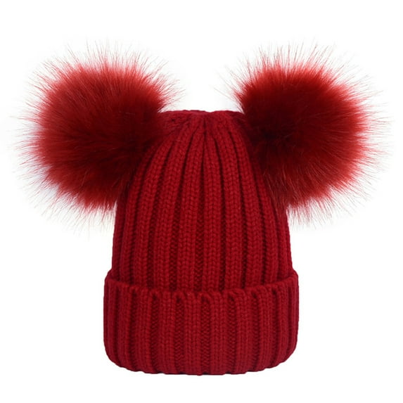 GROFRY Women Hat Solid Color Plush Balls Autumn Winter Fluffy Pompoms Beanie Cap for Outdoor