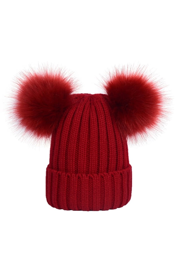 Women Hat Solid Color Plush Balls Autumn Winter Fluffy Pompoms Beanie Cap for Outdoor