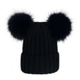 thumbnail image 1 of GROFRY Women Hat Solid Color Plush Balls Autumn Winter Fluffy Pompoms Beanie Cap for Outdoor, 1 of 8