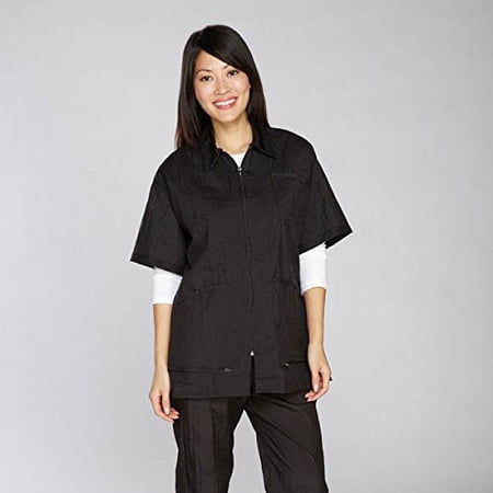 GROOMERS BARBERS STYLIST JACKETS Grooming Fashion Apparel Tops (Medium Zip Front - Black)
