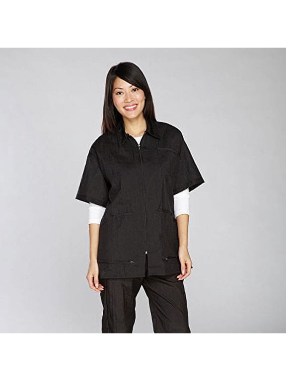 GROOMERS BARBERS STYLIST JACKETS Grooming Fashion Apparel Tops (xLarge Zip Front - Black)