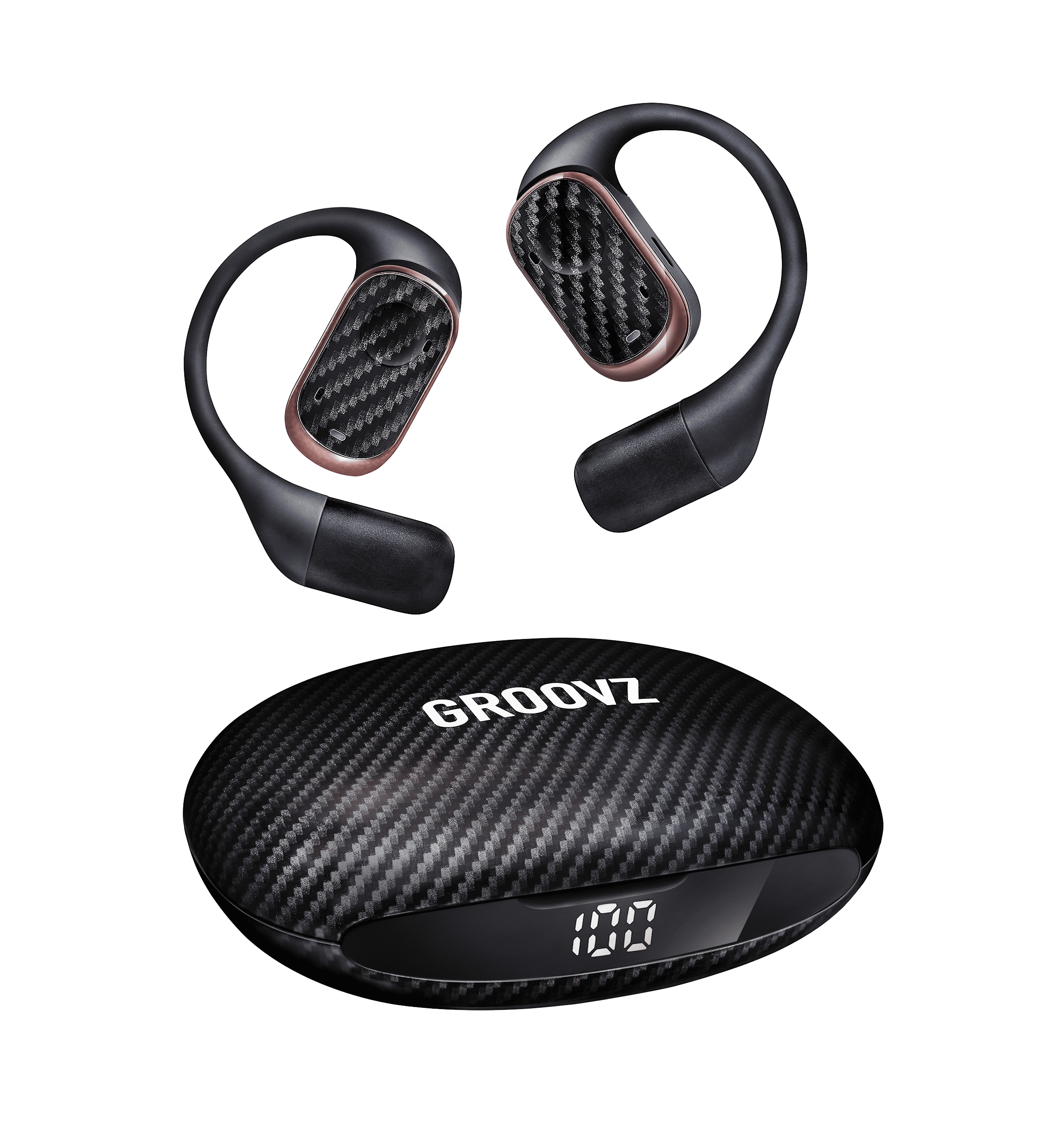 GROOVZ Open-Ear True Wireless Headphones with Charging Case - CARBON FIBER