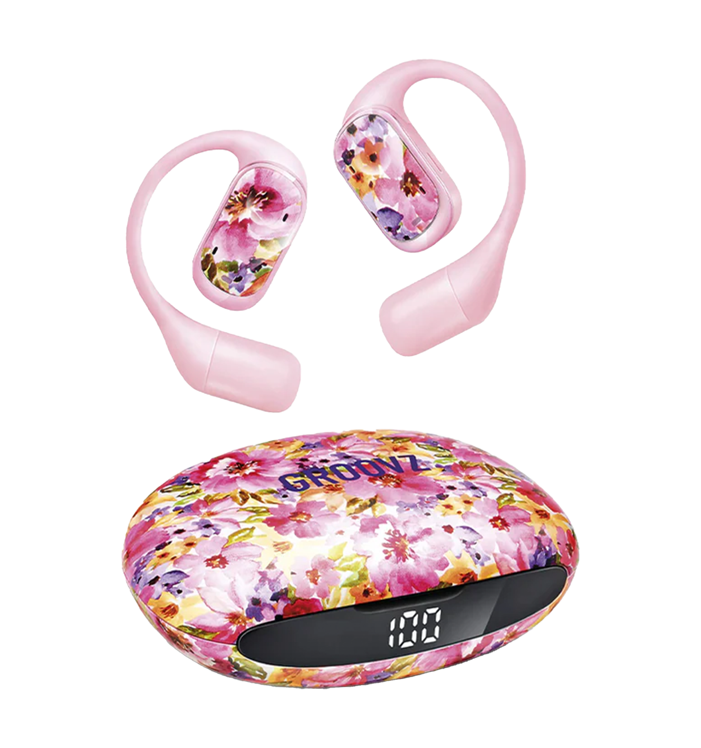 GROOVZ Open-Ear True Wireless Headphones with Charging Case - FLORAL