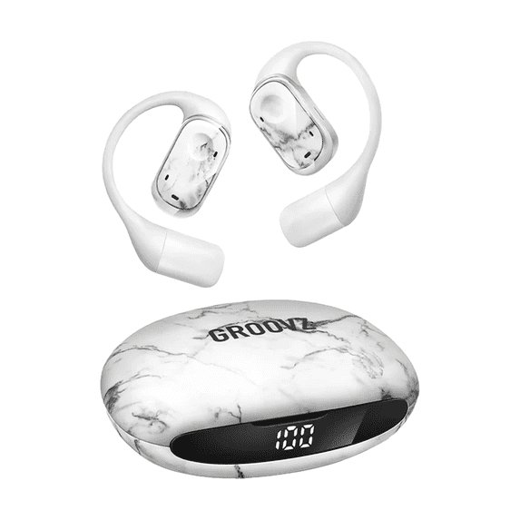 GROOVZ Open-Ear True Wireless Headphones with Charging Case - WHITE MARBLE