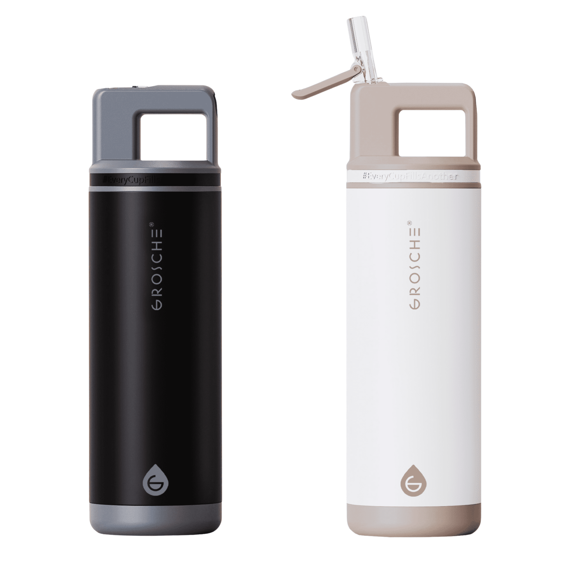 GROSCHE ALPINE Flip 'N Sip Insulated Water Bottle, Leakproof Water Bottle with Straw, 20oz, Black & White (Pack of 2)