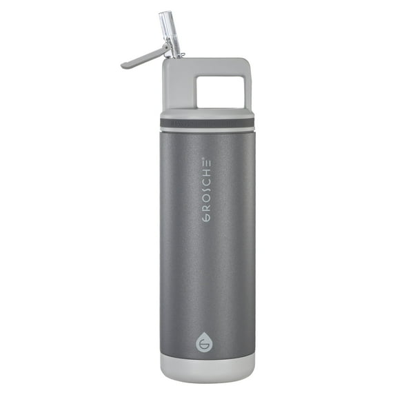 GROSCHE ALPINE Flip 'N Sip Insulated Water Bottle With Straw - 20oz, Steel Grey