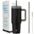 thumbnail image 1 of GROSCHE ASPEN 40 oz tumbler with handle and straw. Extreme insulation, classy design, built to last insulated stainless steel tumbler with handle, lid and straw, Black, 1 of 11