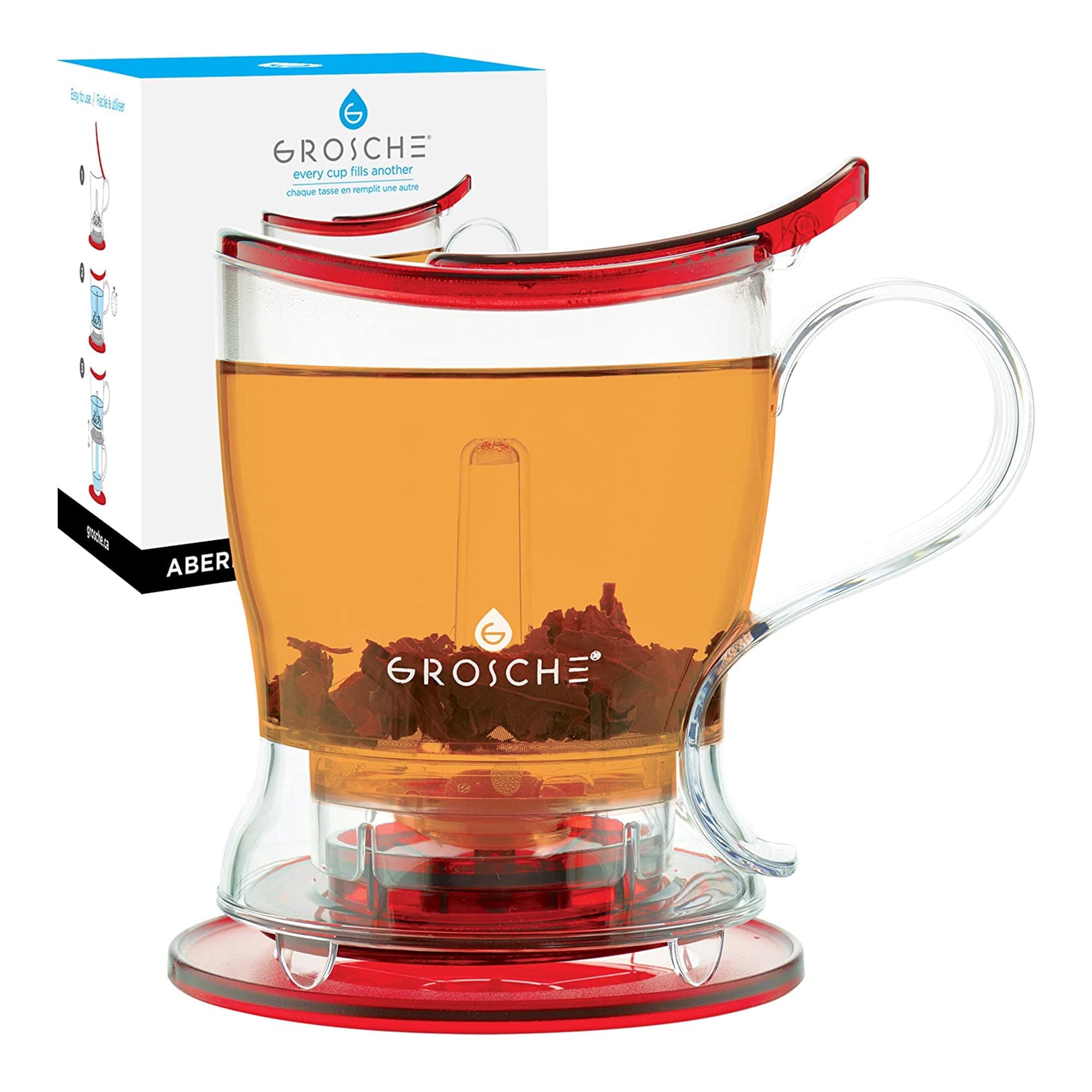 Red BPA-Free Tritan Plastic Bottom Dispensing Tea Maker, 17.7 fl oz