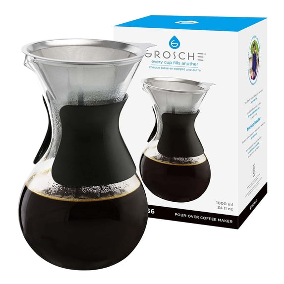 GROSCHE Austin G6 34 fl. oz Premium Pour over coffee maker with reusable stainless steel coffee dripper coffee filter