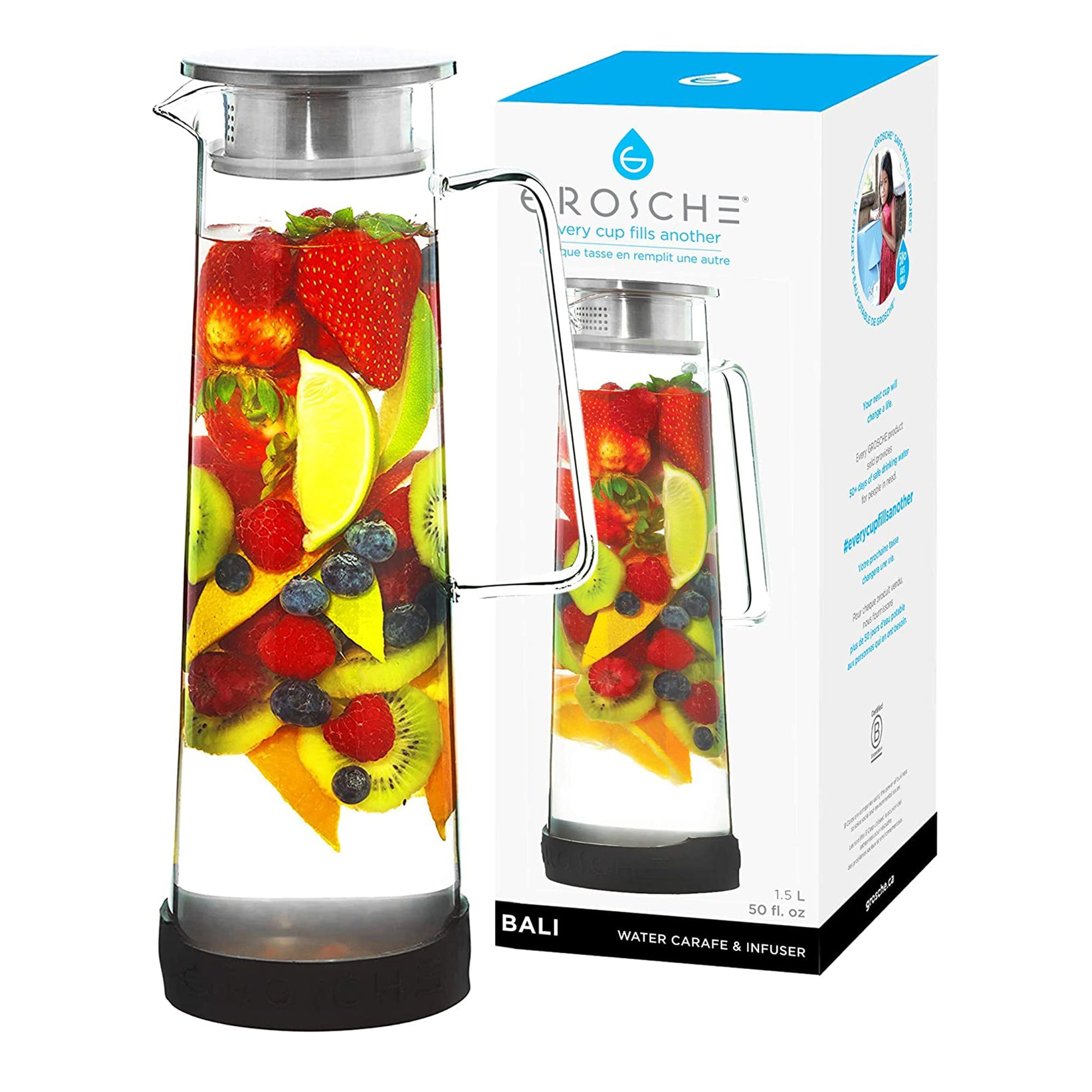 GROSCHE BALI Iced Tea & Infused Water Pitcher with Stainless Steel Infuser Lid