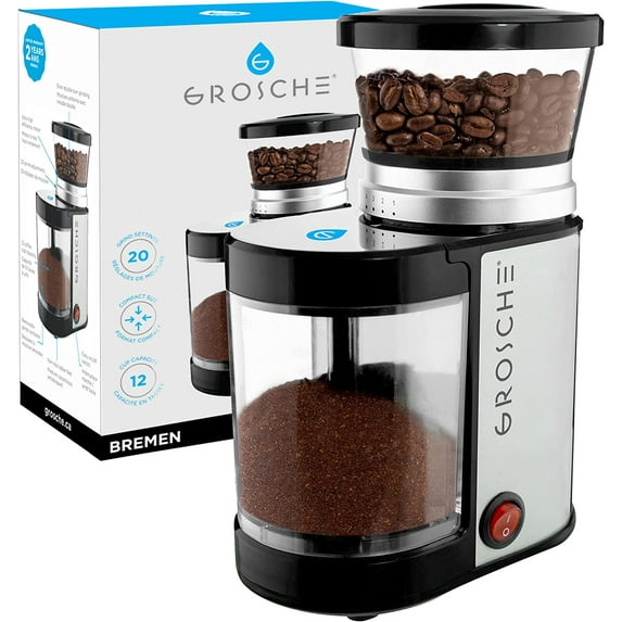 GROSCHE BREMEN BURR Coffee Grinder electric, Compact Grinder, Perfect for Espresso, Pour over, French Press, electric grinder