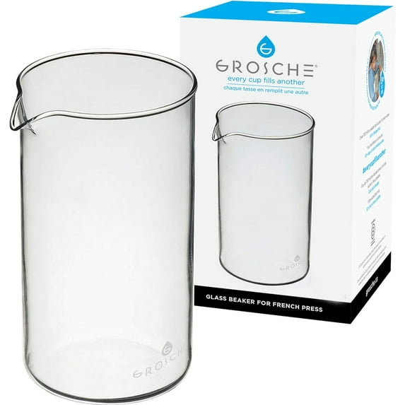 GROSCHE Borosilicate 3.3 Glass Universal Replacement Beaker for French Press Coffee and Tea Makers - Enhanced Coffee and Tea Brewing Experience (34 oz - Medium)