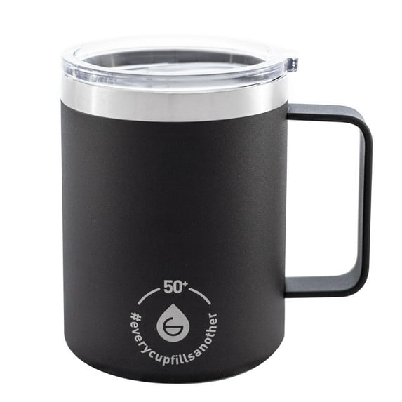 GROSCHE Everest Stainless Steel Coffee Mug 14oz with Lid and Handle, Black