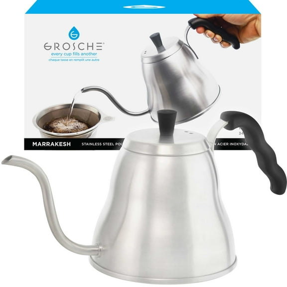 GROSCHE - MARRAKESH Goosneck Kettle Stovetop - Stainless Steel Pour Over Coffee Kettle Stovetop - Tea Kettle - Stovetop Gooseneck Kettle for Coffee Makers and Coffee Drippers, 34 OZ