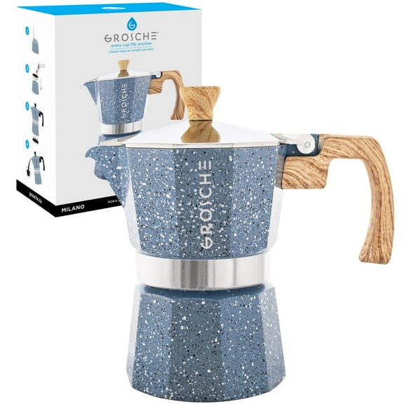 GROSCHE MILANO STONE Stovetop Espresso Maker, Moka Pot, 3 Espresso Cups, Indigo Blue