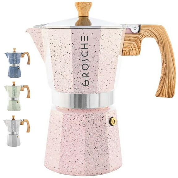 GROSCHE MILANO STONE Stovetop Espresso Maker, Moka Pot, 9 Espresso Cups, Blush Pink