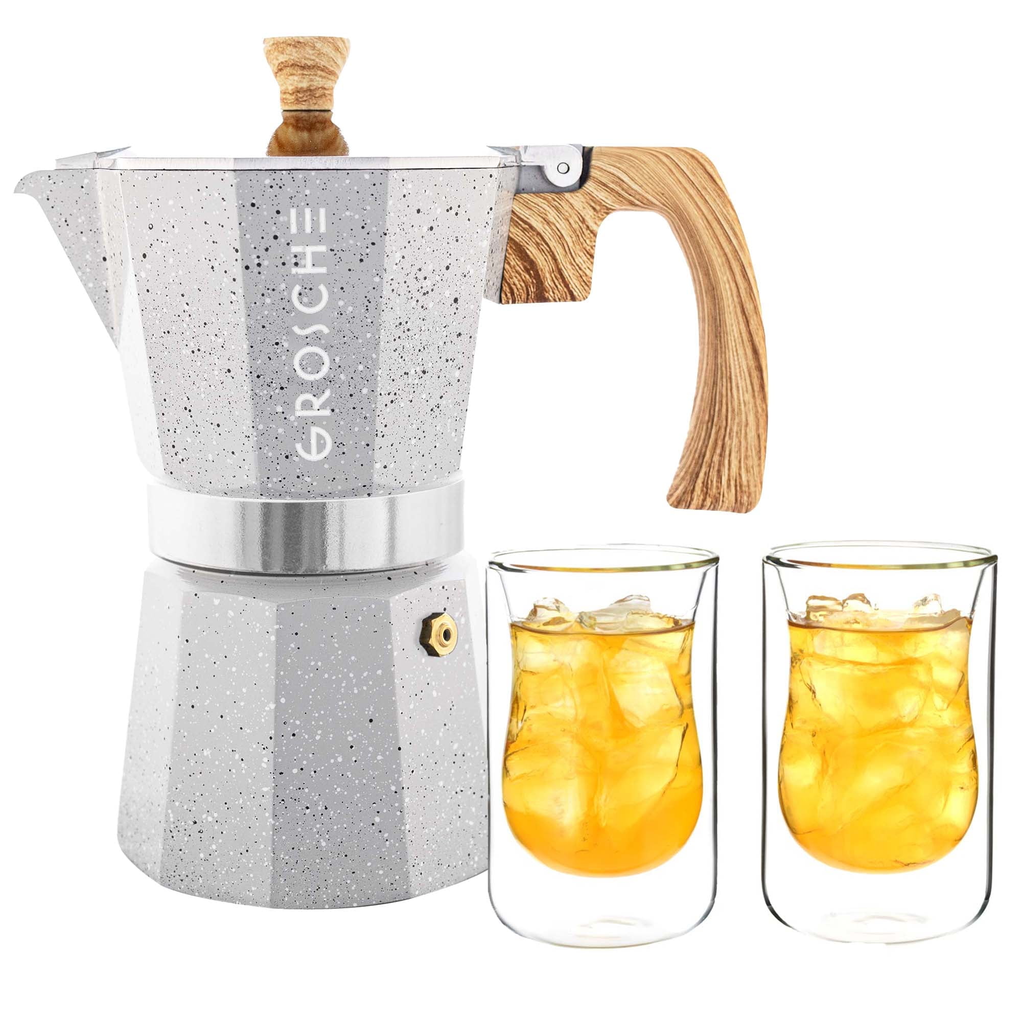 GROSCHE MILANO STONE Stovetop Espresso Maker, Moka Pot, 9 Espresso Cups