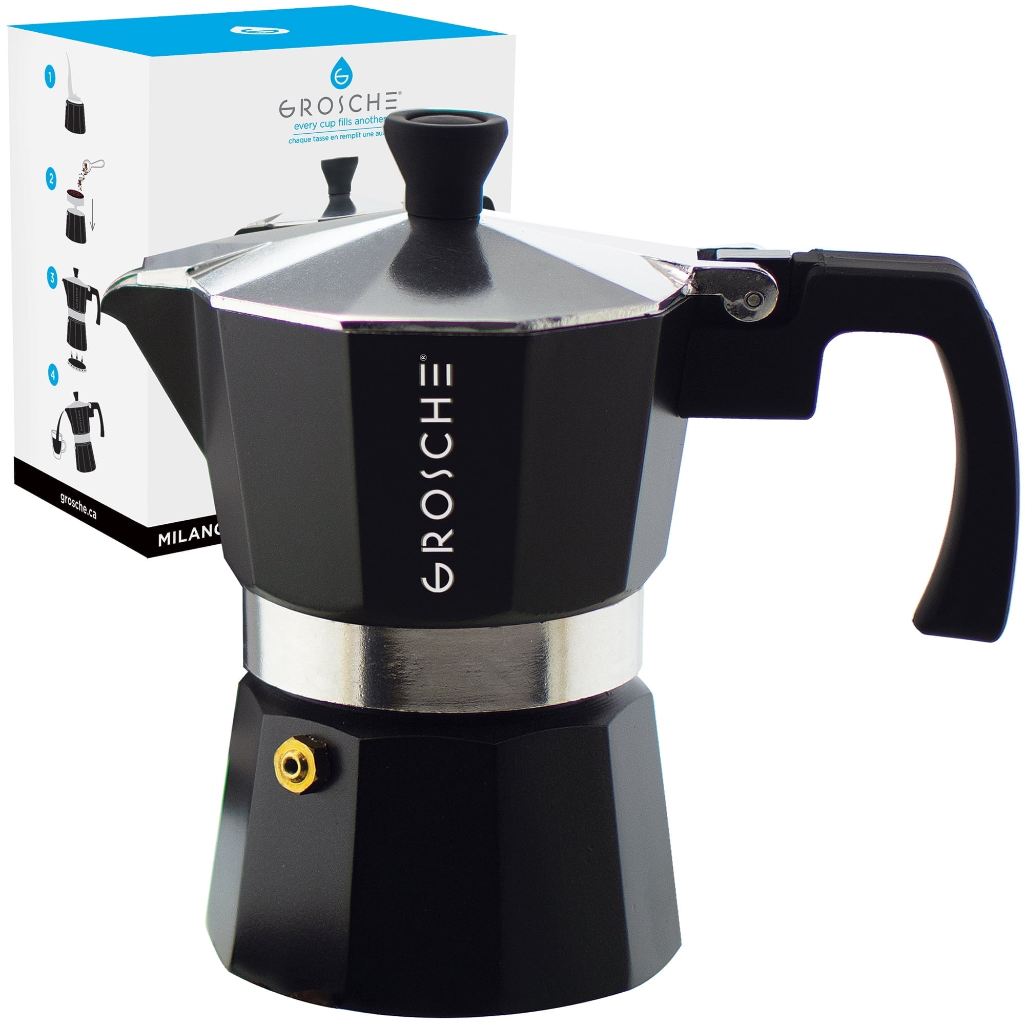 GROSCHE Milano Black Aluminum Stovetop Espresso Maker