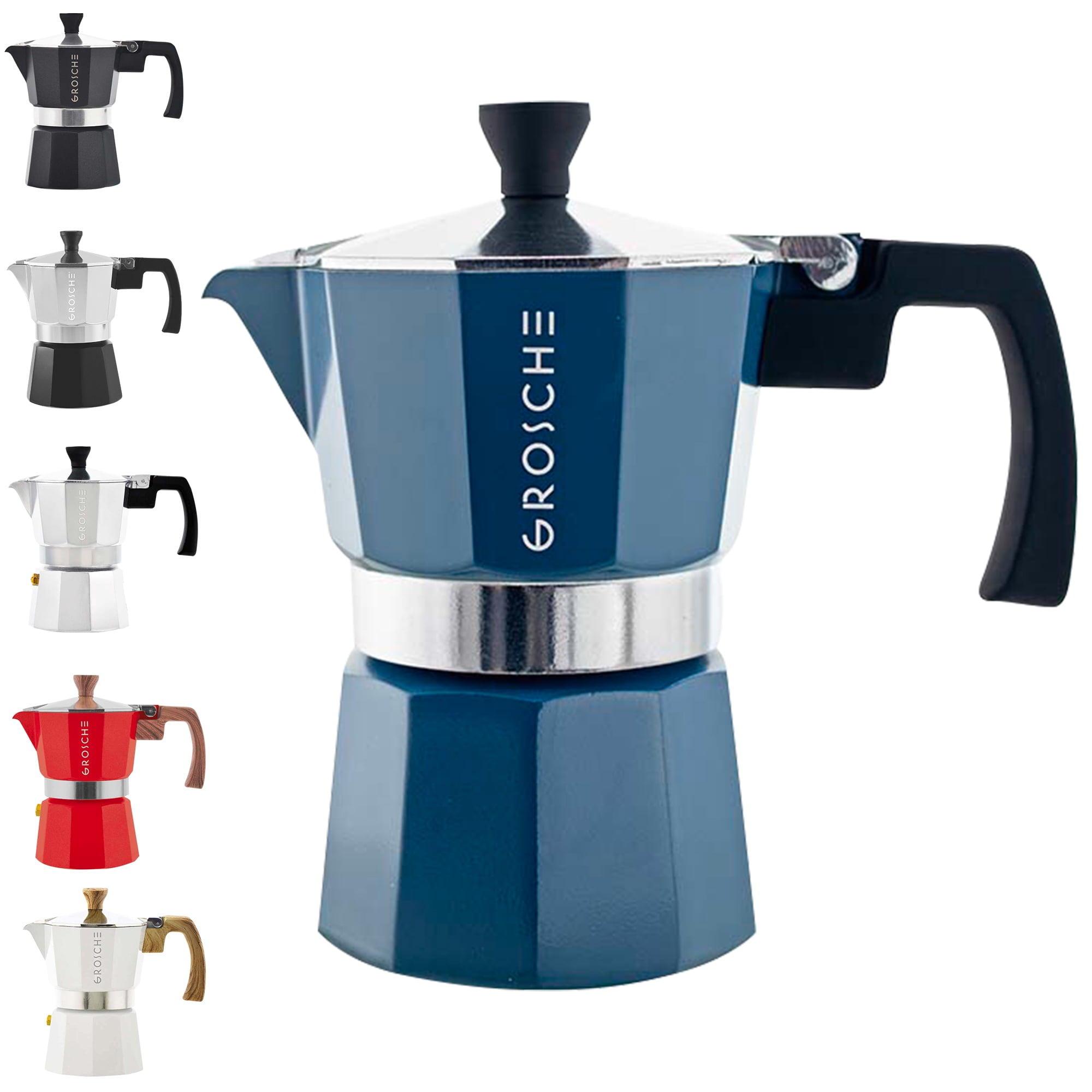 GROSCHE MILANO Stovetop Espresso Maker, Moka Pot, 3 Espresso Cups, Blue