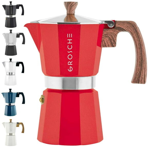 GROSCHE MILANO Stovetop Espresso Maker, Moka Pot, 6 Espresso Cups, Red