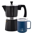 thumbnail image 1 of GROSCHE MILANO Stovetop Espresso Maker, Moka Pot, 9 Espresso Cups, Black + EVEREST Stainless Steel Coffee Mug 14oz with Lid and Handle, Mountain Blue, 1 of 12