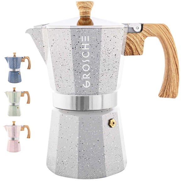 GROSCHE Milano Moka pot, Stovetop Espresso maker, Greca Coffee Maker, Stovetop coffee maker and espresso maker percolator (Grey, 9 cup)
