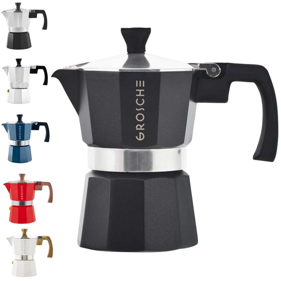 GROSCHE Milano Stovetop Espresso Maker Moka Pot 3 espresso Cup - 5 oz, Black - Cuban Coffee Maker Stove top coffee maker Moka Italian espresso greca coffee maker brewer percolator