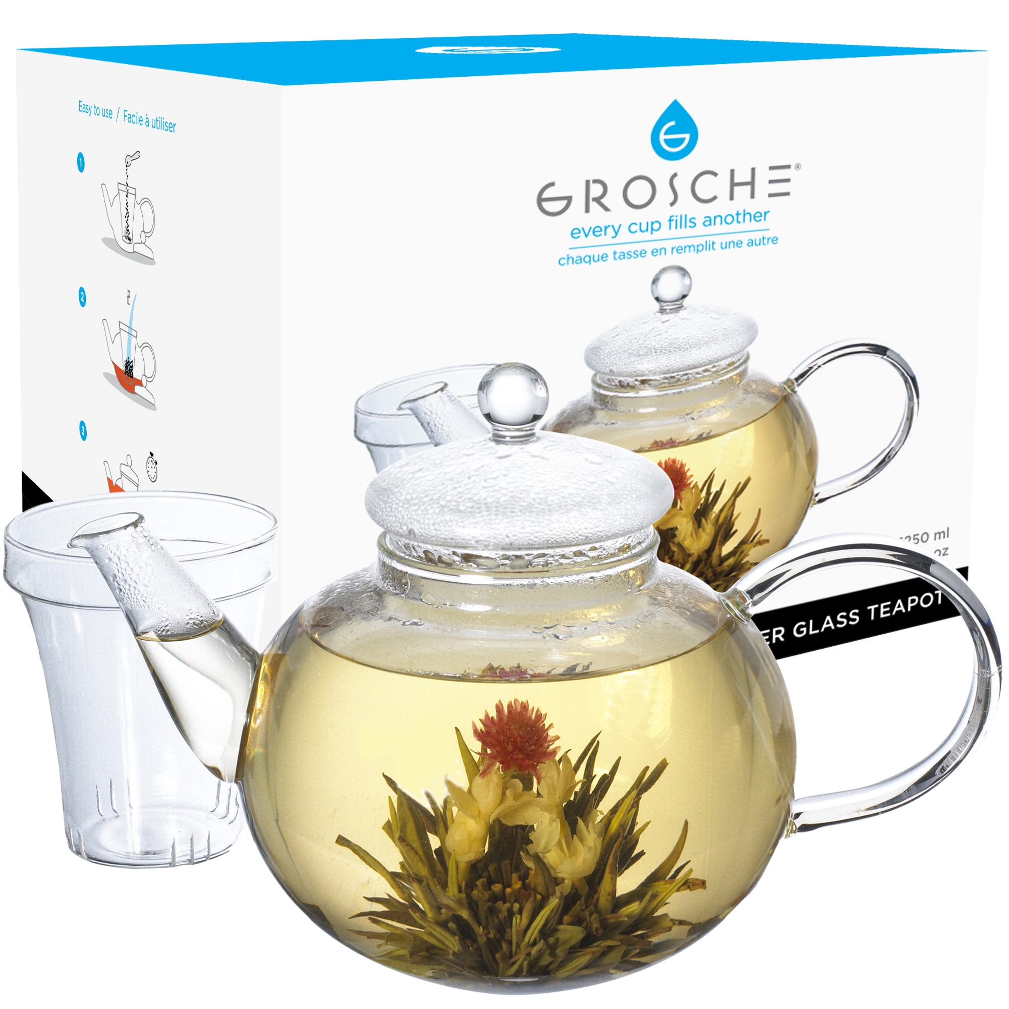 Monaco Clear Glass Teapot with Infuser, 42 oz