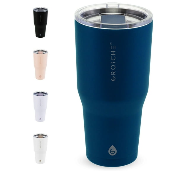 GROSCHE YUKON 30oz Insulated Travel Mug, Coffee Tumbler with Slider Lid, Mountain Blue