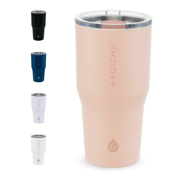 GROSCHE Yukon 20oz insulated coffee mug with lid built tough travel coffee tumbler coffee mug with lid insulated stainless steel coffee mug with lid vacuum insulated coffee tumbler cup, Rose Pink