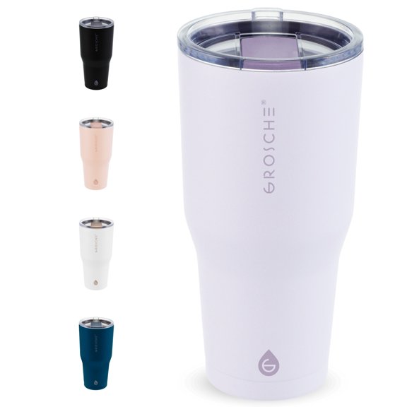 GROSCHE Yukon 30 oz insulated coffee mug with lid built tough travel coffee tumbler coffee mug with lid insulated stainless steel coffee mug with lid vacuum insulated coffee tumbler cup, Lavender