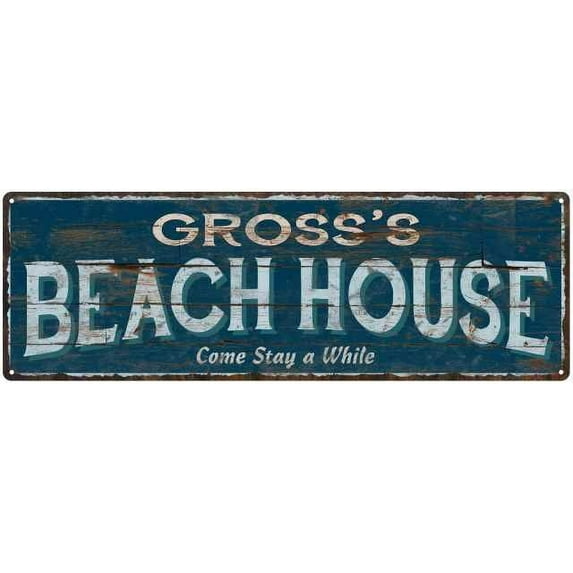 GROSS'S Beach House Blue Rustic Cabin Home Decor 8x24 Metal 108240026387