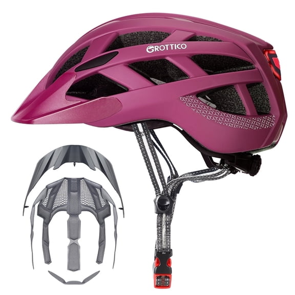 GROTTICO Adult-Men-Women Bike Helmet with Light -Mountain Road Bicycle Helmet with Replacement Pads & Detachable Visor