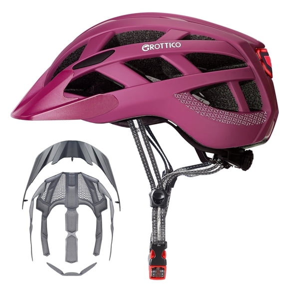 GROTTICO Adult-Men-Women Bike Helmet with Light -Mountain Road Bicycle Helmet with Replacement Pads & Detachable Visor