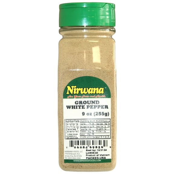 GROUND WHITE PEPPER 9 OZ JAR BY NIRWANA