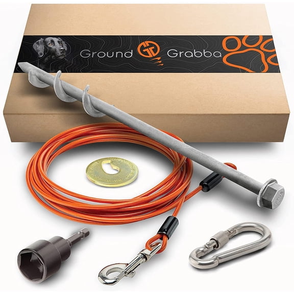 GROUNDGRABBA Grounded Paws 16 Foot Dog Tie Out and Run Kit (Orange 5M, Larger Dogs)