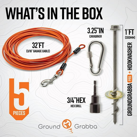 GROUNDGRABBA Grounded Paws 32 Foot Dog Tie Out and Run Kit (Orange 10M, Larger Dogs)