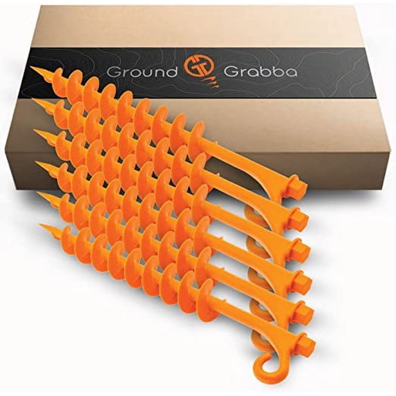 GROUNDGRABBA Lite Orange Tent Stakes 6 Pack