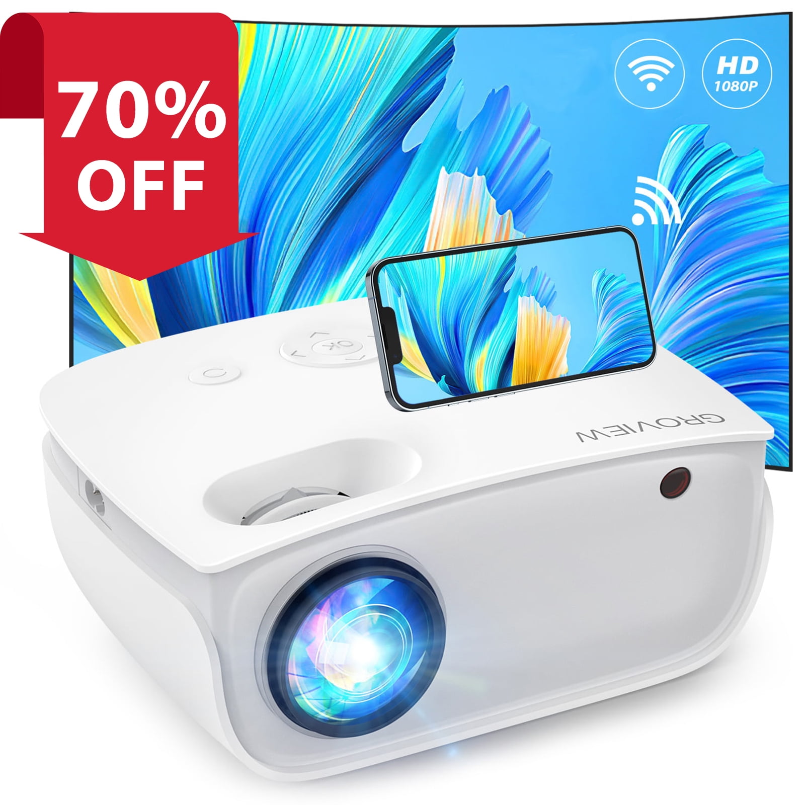 GROVIEW Mini WiFi Projector, 7500 Lumen Portable Movie Projector with 100" Projector  Screen, 1080P  240" Display Supported, Home Theater Projector Compatible  with TV Stick, Android, iPhone