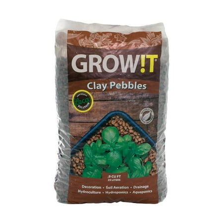 GROW!T GMC25L Hydroponic 100% Natural Clay Pebbles, .90 Cubic Feet/25 Liter Bag