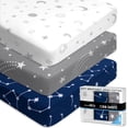 thumbnail image 1 of GROW WILD Crib Sheets For Boys or Girls | 3 Pack Soft Stretchy Jersey Cotton Fitted Crib Sheet Neutral | Grey White Navy Blue Baby Crib Sheets For Girl, Crib Mattress Sheet or Toddler Bed Sheets, 1 of 8