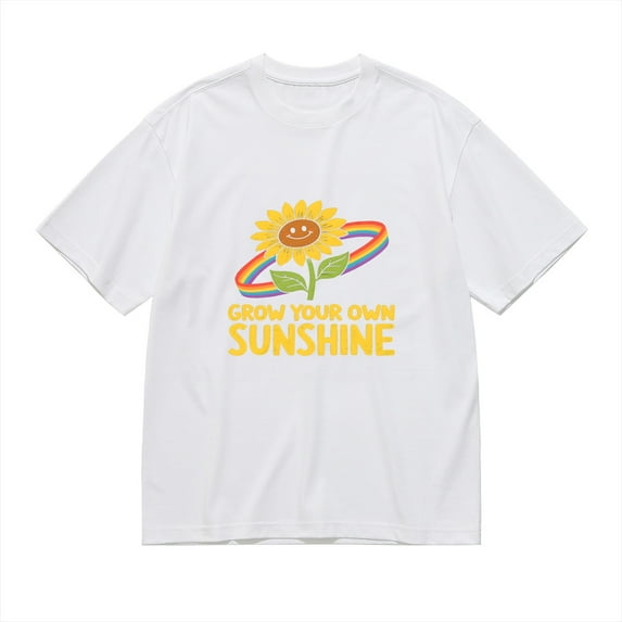 GROW YOUR OWN SUNSHINE,Smiling Sunflower Print 2, Vintage T Shirt, Cotton T-Shirt for Men, 23666272,XL