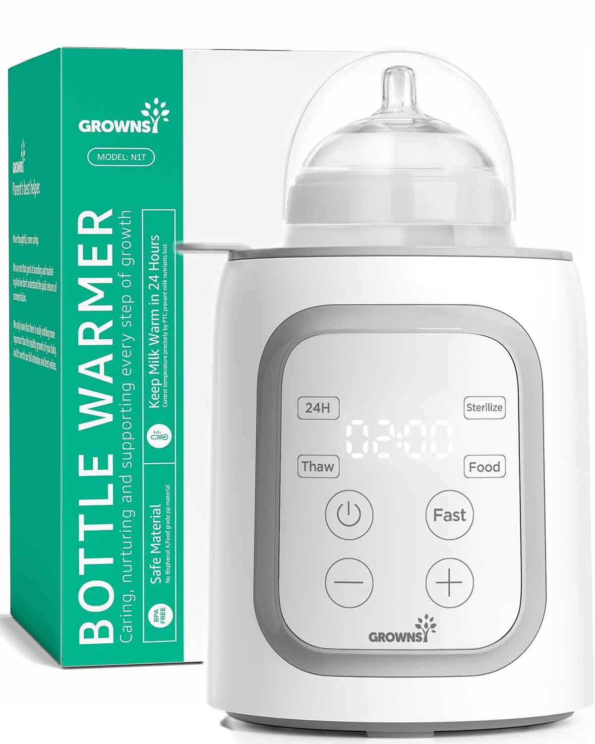 Grownsy Baby Bottle Warmer 10-in-1 with Timer Fast 3-Min Heating, Even Heating, Nutri-Preserve, Safe Material, Precise Temp, Easy Operation, Multi-Use for All Feed Stages