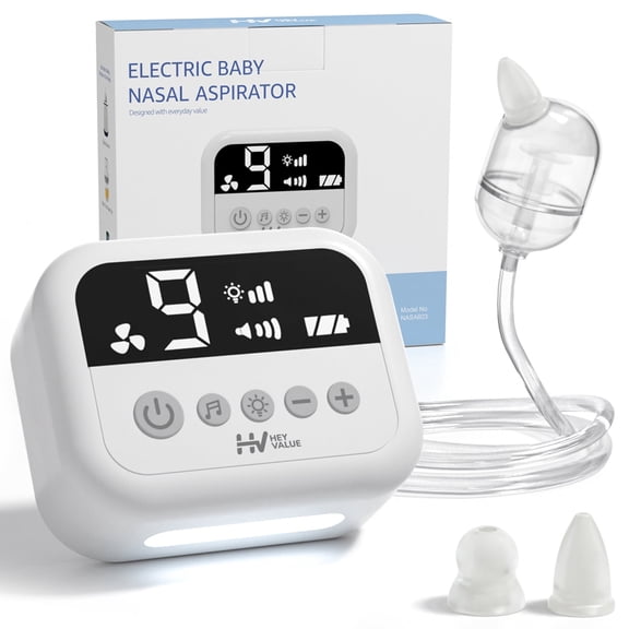 Grownsy Nasal Aspirator for Baby, 9-Level Hospital Grade Suction, Rechargeable, Night Light & Nursery Rhyme, White
