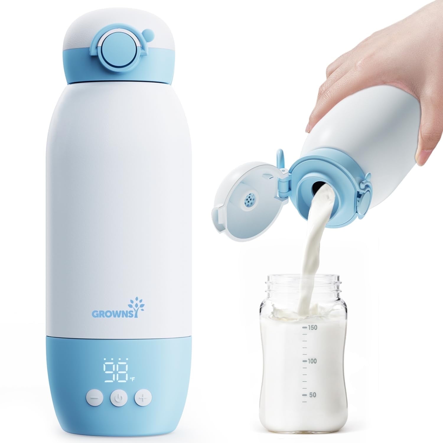 Grownsy Portable Baby Bottle Warmer Cordless Travel Milk Warmer