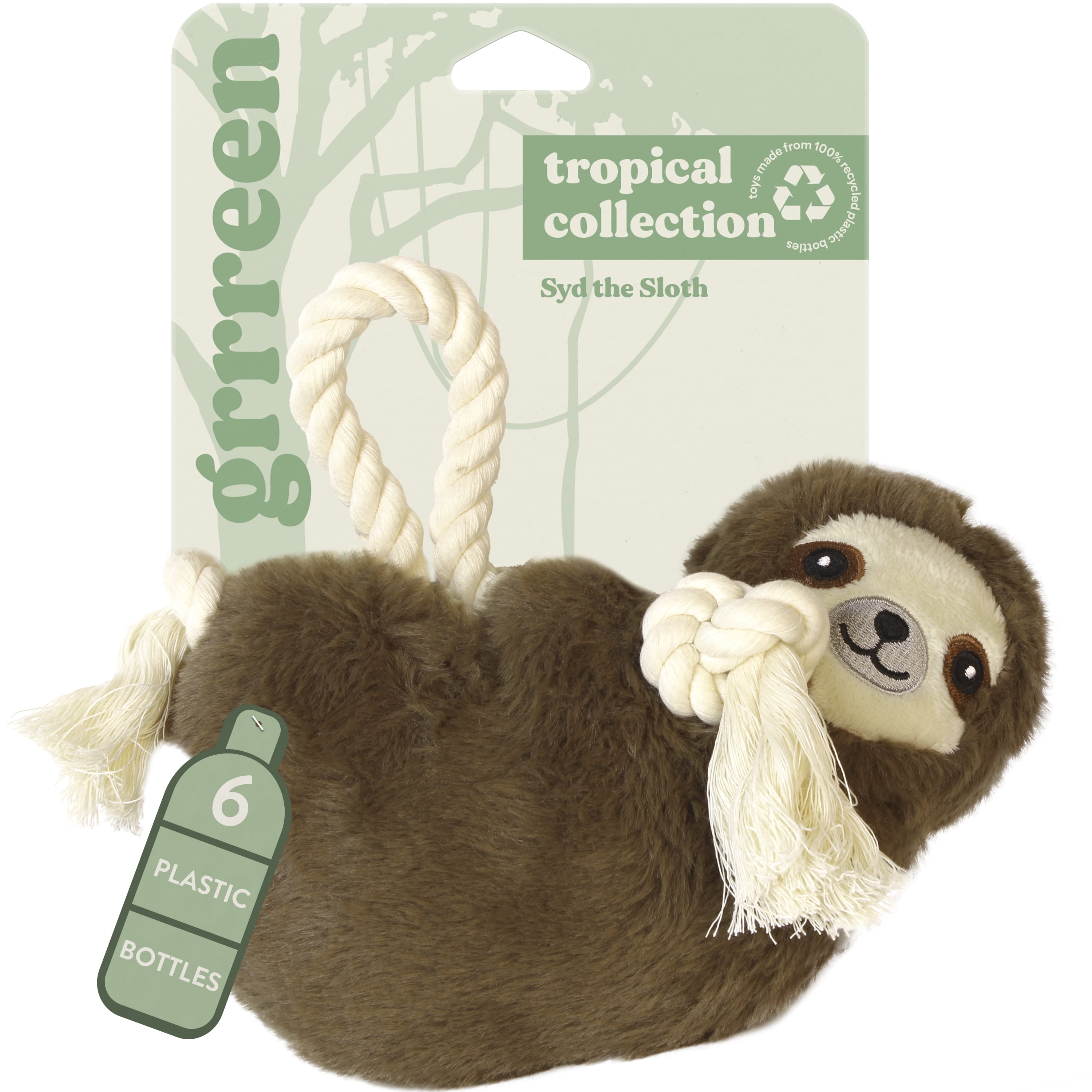 GRRREEN Dog Toys | Plush Toy Sloth Stuffed Animal for Dogs | Jumbo Eco Friendly Toy