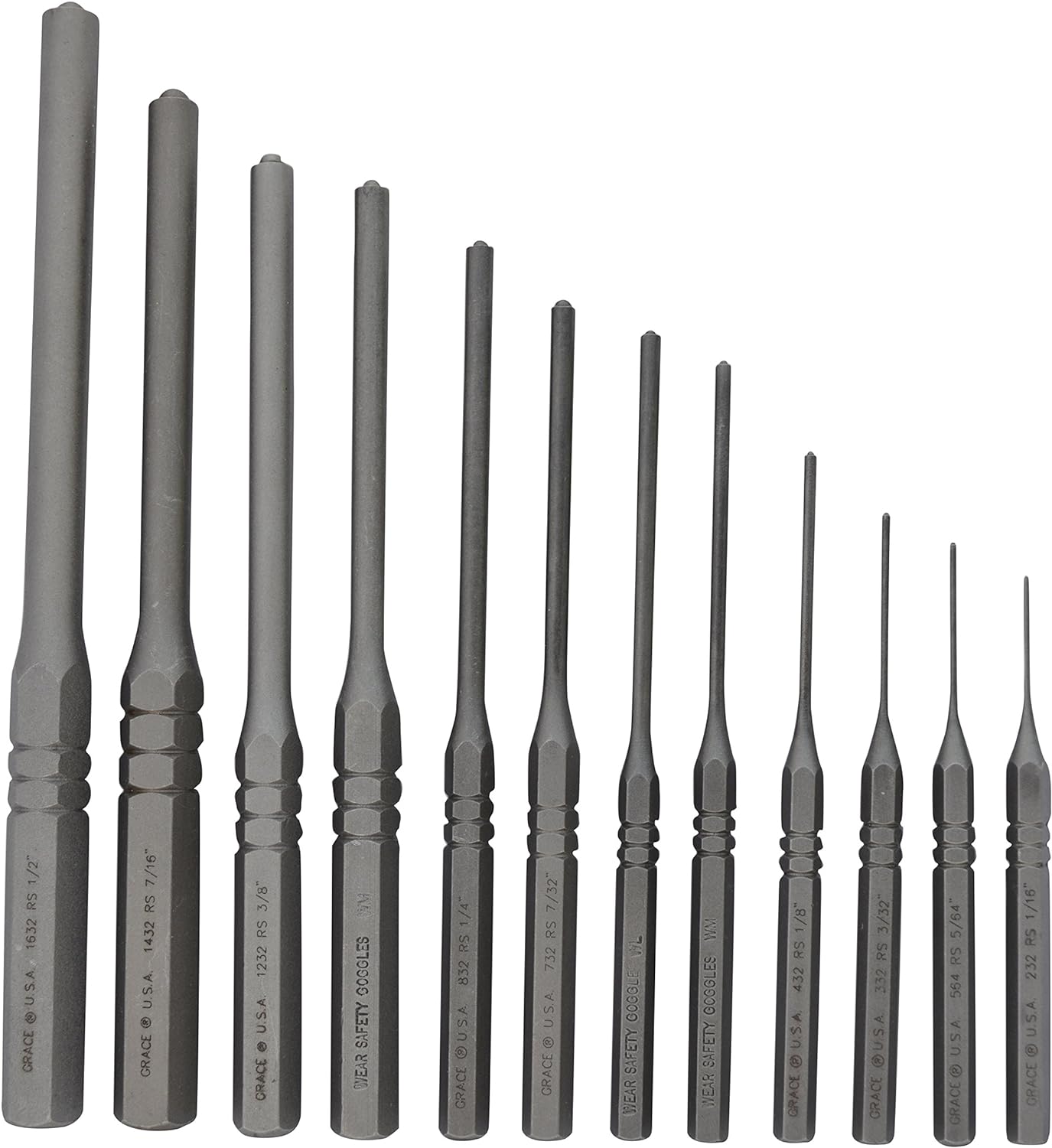 GRRS12 Professional Steel Roll Pin Punch Set with Vinyl Pouch, Gunsmith