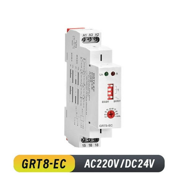 GRT8-EC Small Multifunctional Time Relay With LED Indicator 230V OR AC DC24V 10A A1-A2 (AC220V), A1-A3 (AC/DC24V)