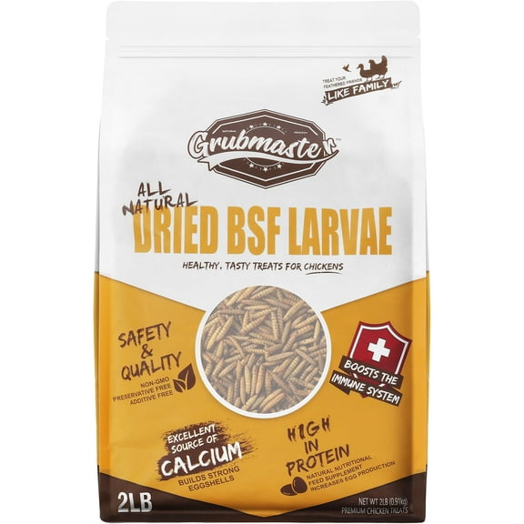 GRUBMASTER Dried Black Soldier Fly Larvae for Chickens, Natural Healthy Chicken Treats for Backyard Poultry - 2 lb. Bag