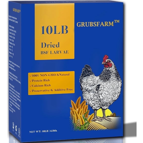 GRUBSFARM Dried Black Soldier Fly Larvae 10LB – Non-GMO Poultry Treat for Chickens, Molting & Laying Hens, Resealable Bag